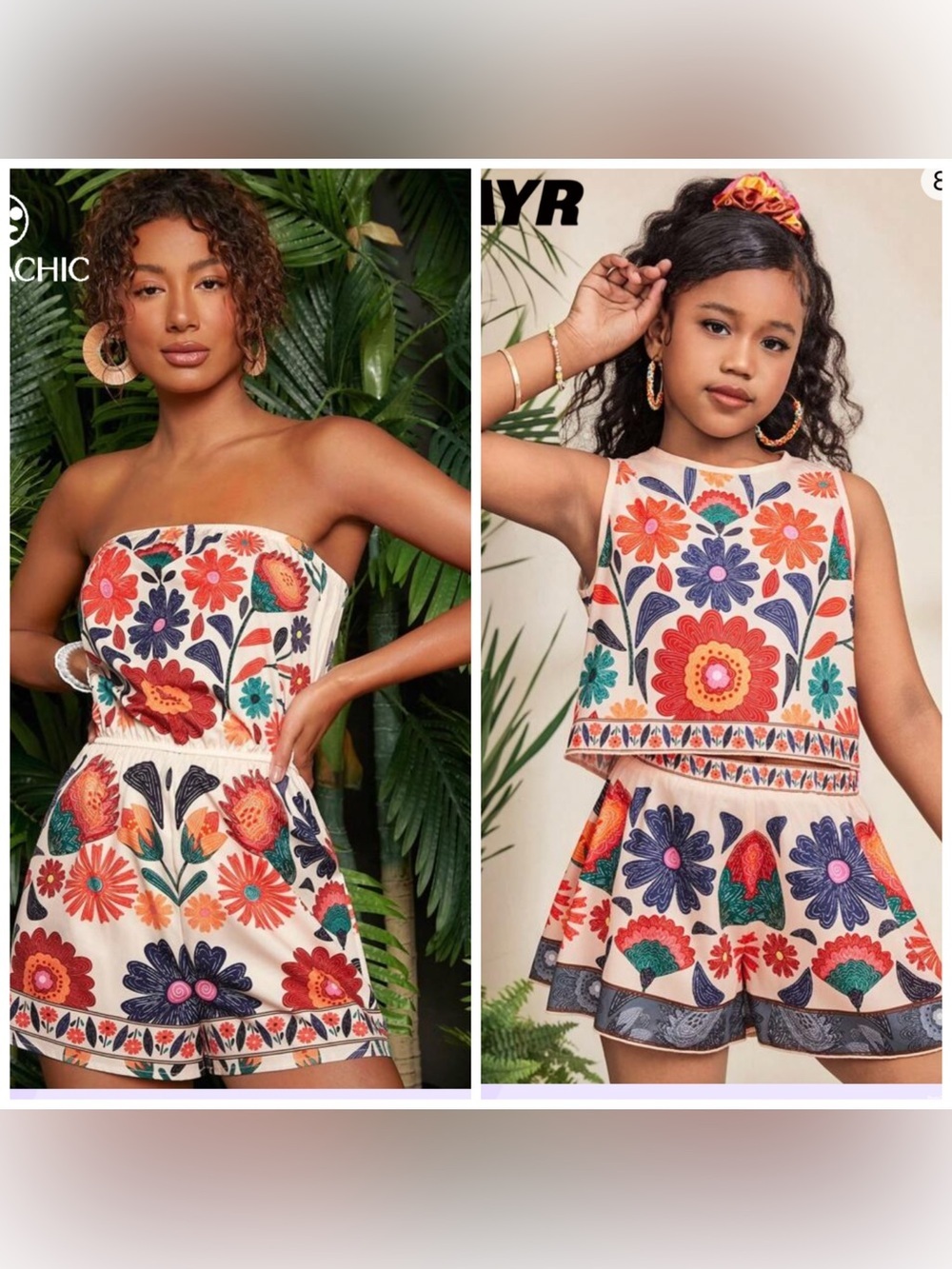 SHEIN Peach Floral 3-Piece Shorts Set mommy & me matching